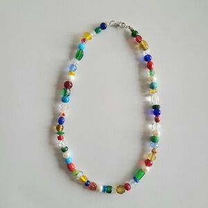 Boho Glass Bead And Pearl Necklace